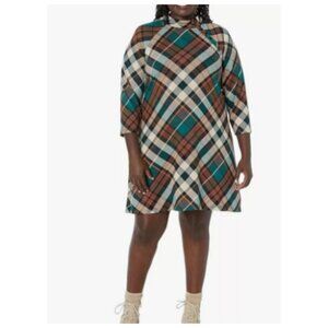 Jessica Howard Womens 3/4 Sleeve Plaid Shift Dress Plus